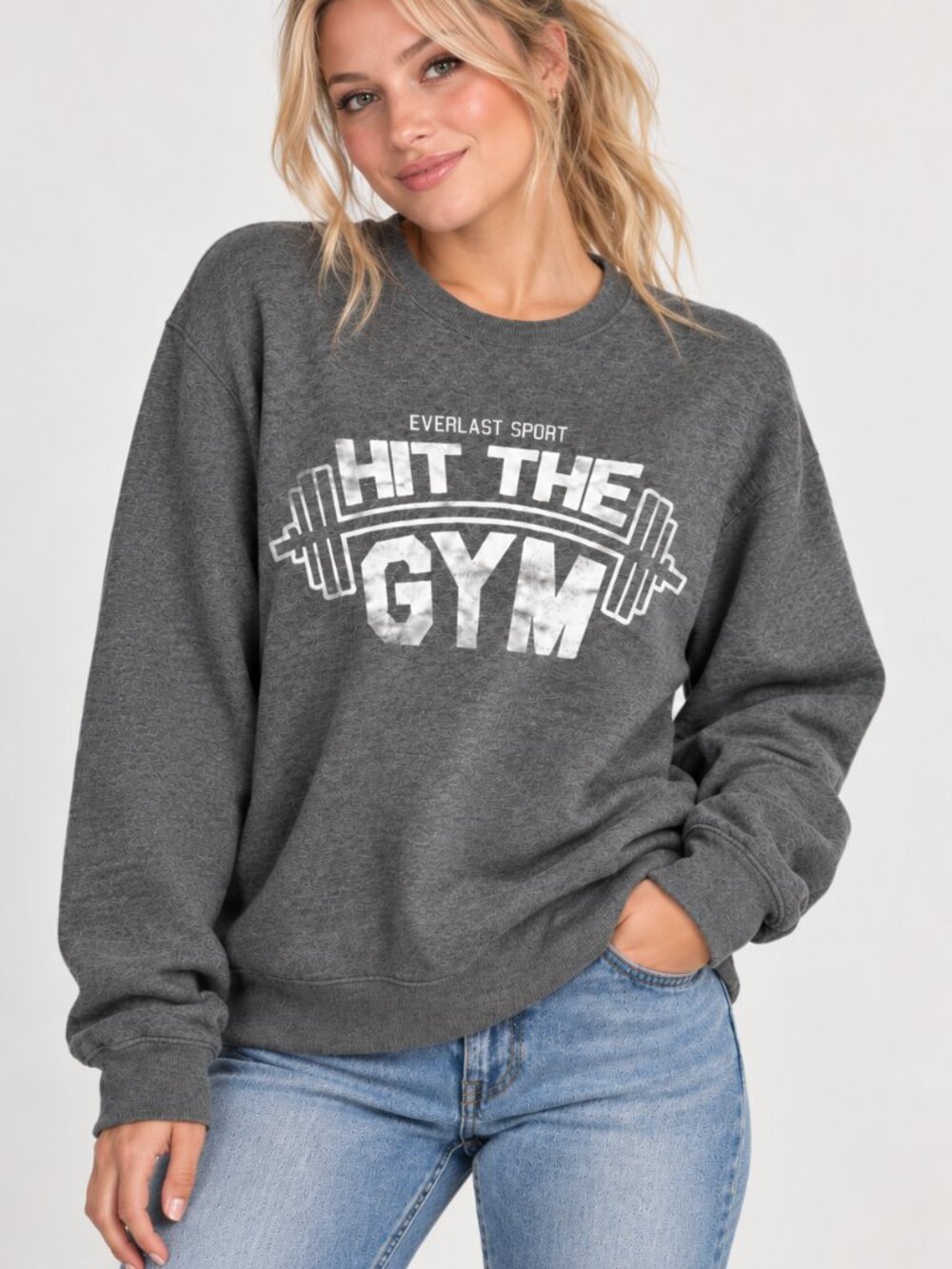 Everlast Sport Gray Hit The Gym Graphic Crewneck Sweatshirt Unisex